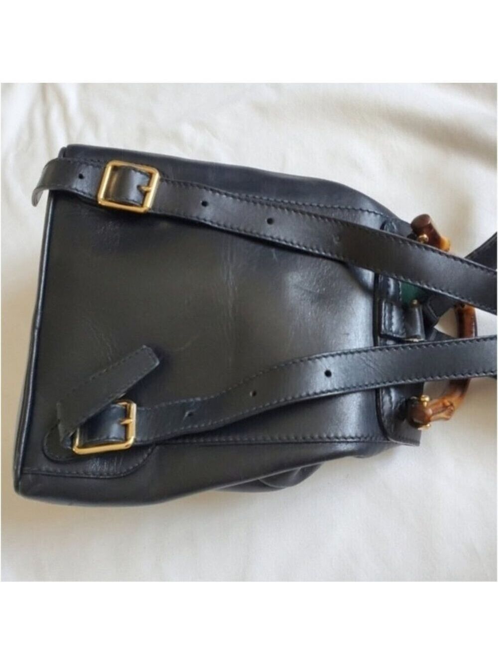Authentic Gucci Mini Backpack Black Leather Bamboo Handle - Picture 10 of 15